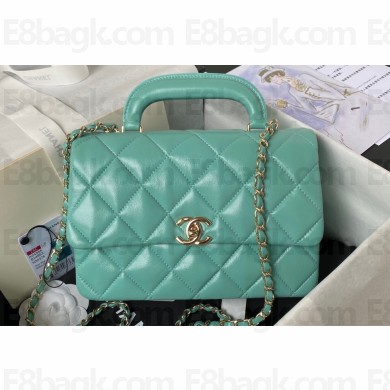 Chanel Calfskin & Gold-Tone Metal Flap Bag With Top Handle AS4544 Green 2024
