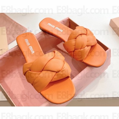 Miu Miu Braided Padded Leather Slides Orange 2024