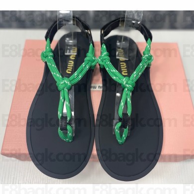 Miu Miu Riviere cord and leather sandals 5Y184E Green 2024