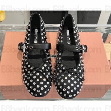 Miu Miu Satin ballerinas with buckle and bow Black/Crystal 2024