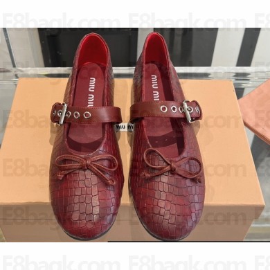 Miu Miu Leather ballerinas with buckle and bow 5F210E Pattern Print Dark Red 2024