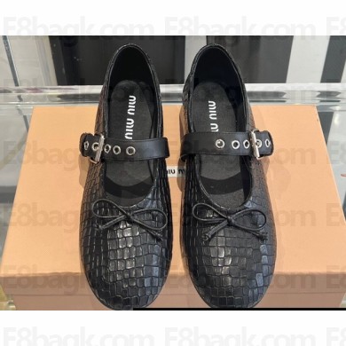 Miu Miu Leather ballerinas with buckle and bow 5F210E Pattern Print Black 2024