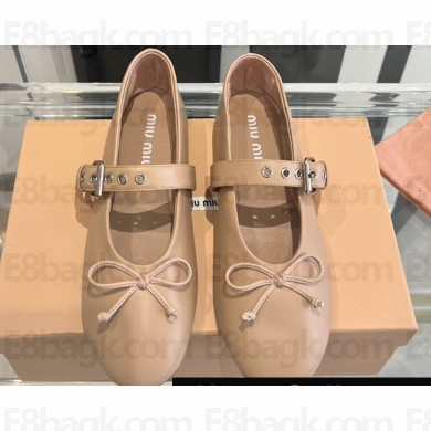 Miu Miu Leather ballerinas with buckle and bow 5F210E Beige 2024