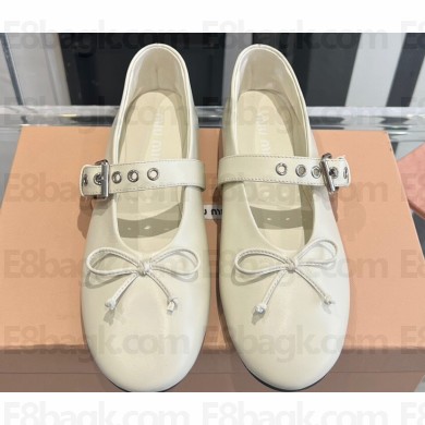 Miu Miu Leather ballerinas with buckle and bow 5F210E White 2024