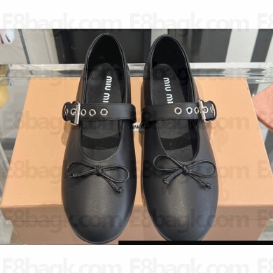 Miu Miu Leather ballerinas with buckle and bow 5F210E Black 2024