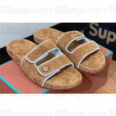 Loro Piana Waikiki Suede Double-Grip Men's Slide Sandals Brown 2024