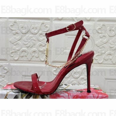 Dolce & Gabbana Heel 10.5cm Patent leather sandals Red with chain and charm 2024