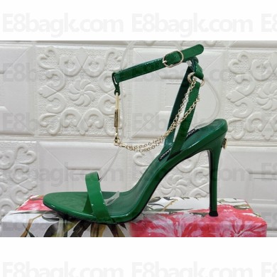 Dolce & Gabbana Heel 10.5cm Patent leather sandals Green with chain and charm 2024