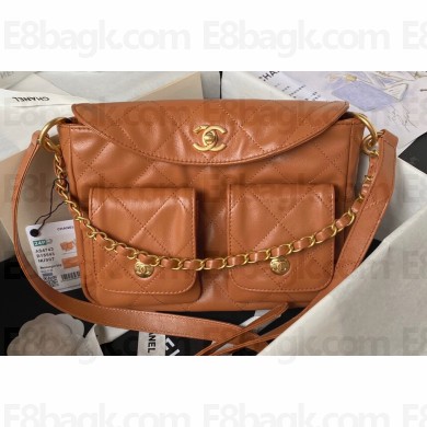 Chanel Shiny Calfskin & Gold-Tone Metal Hobo Handbag AS4743 Brown 2024