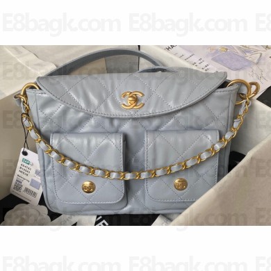 Chanel Shiny Calfskin & Gold-Tone Metal Hobo Handbag AS4743 Gray 2024