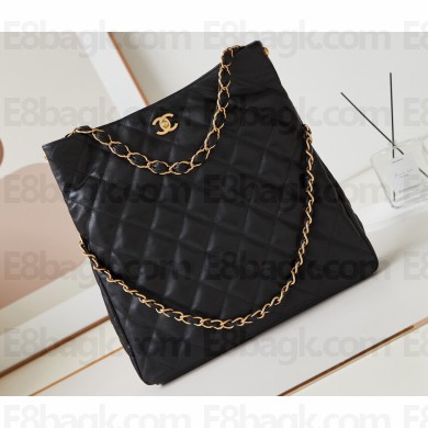 Chanel Lambskin & Gold-Tone Metal Large Hobo Bag AS4755 Black 2024