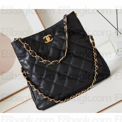 Chanel Lambskin & Gold-Tone Metal Small Hobo Bag AS4754 Black 2024