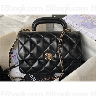 Chanel Calfskin & Gold-Tone Metal Flap Bag With Top Handle AS4544 Black 2024