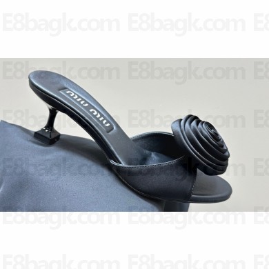 Miu Miu Heel 6.5cm Satin slides with Rose 5XX627 Black 2024