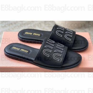 Miu Miu Leather slides 5XX644 Black 2024