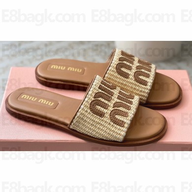 Miu Miu Raffia-effect woven fabric slides 5XX644 Beige 2024