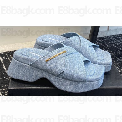 Alexander Wang Heel 5cm Float Criss-Cross Platform Sandals Denim Blue 2024