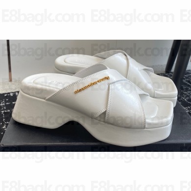 Alexander Wang Heel 5cm Float Criss-Cross Platform Sandals crackle patent calf leather White 2024