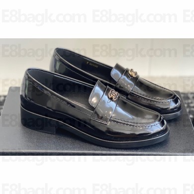  Chanel Shiny Calfskin Moccasins G45504 Black 2024