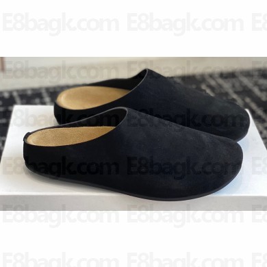The Row Hugo Slides in Suede Black 2024