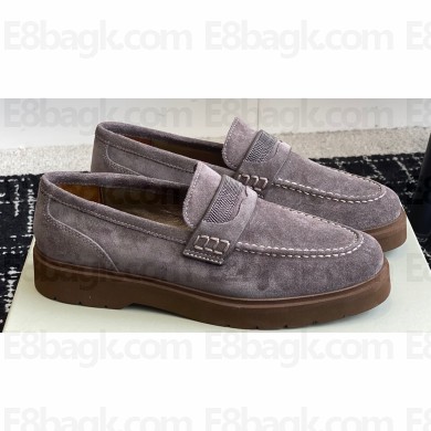 Brunello Cucinelli Suede penny loafers Gray with monili 2024
