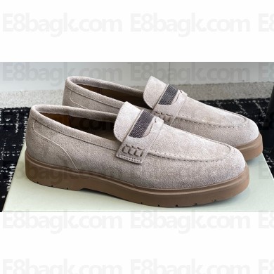 Brunello Cucinelli Suede penny loafers Chalk with monili 2024