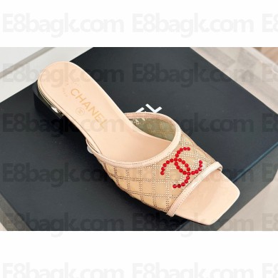 Chanel Crystal Quilting and CC Logo PVC Mules Beige 2024