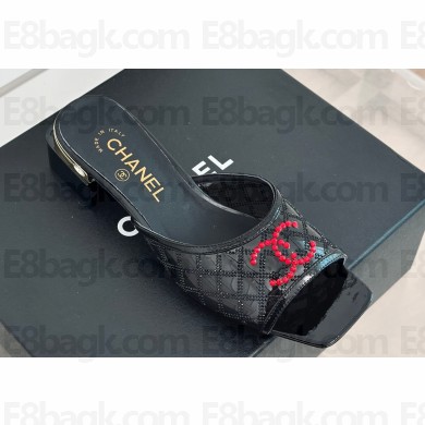 Chanel Crystal Quilting and CC Logo PVC Mules Black 2024