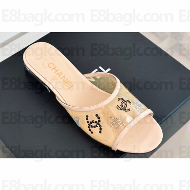 Chanel Crystal Logo Star and Heart PVC Mules Beige 2024