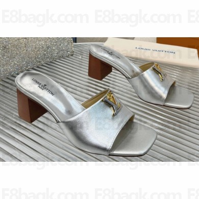 Louis Vuitton Calf leather LV Capri Heel Mules Silver 2024