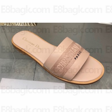 Dior Dway Slides in Nude Calfskin and Embroidered Cotton 2024