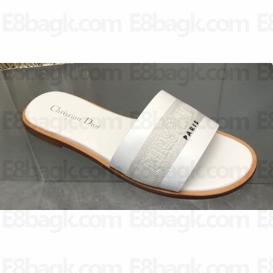 Dior Dway Slides in White Calfskin and Embroidered Cotton 2024