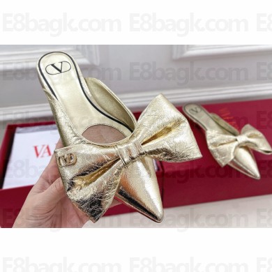 Valentino Un Château Bow Flat Mules Metallic Gold 2024