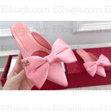 Valentino Un Château Bow Flat Mules Satin Pink 2024
