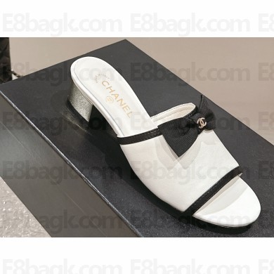 Chanel Lambskin & Grosgrain Heel Mules with Bow G45691 White 2024