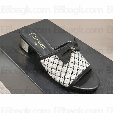 Chanel Tweed & Grosgrain Heel Mules with Bow G45691 02 2024