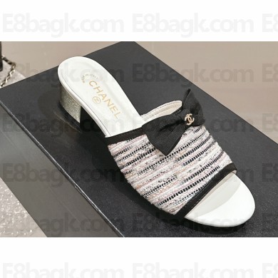 Chanel Tweed & Grosgrain Heel Mules with Bow G45691 03 2024