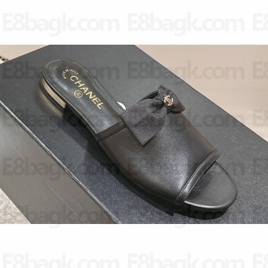 Chanel Lambskin & Grosgrain Flat Mules with Bow G45691 Black 2024