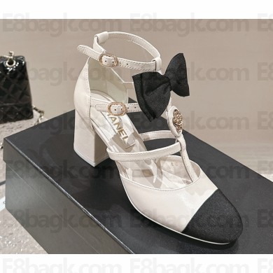 Chanel Lambskin & Grosgrain Mary Janes with Bow G45534 White 2024