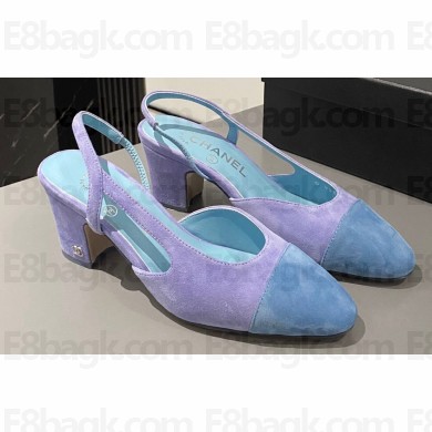 Chanel Heel 6.5cm Slingbacks G31318 Suede Blue/Lilac 2024