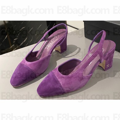Chanel Heel 6.5cm Slingbacks G31318 Suede Purple 2024