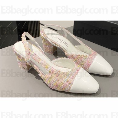 Chanel Heel 6.5cm Slingbacks G31318 Tweed Pink/Patent White 2024