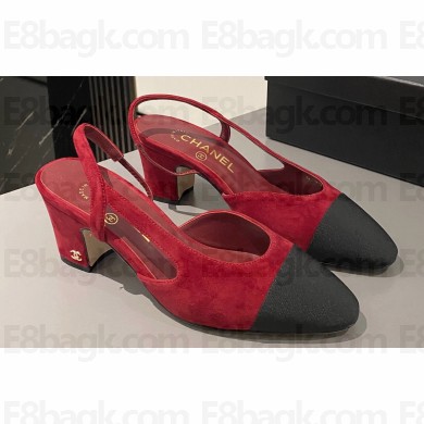 Chanel Heel 6.5cm Slingbacks G31318 Suede Black/Red 2024