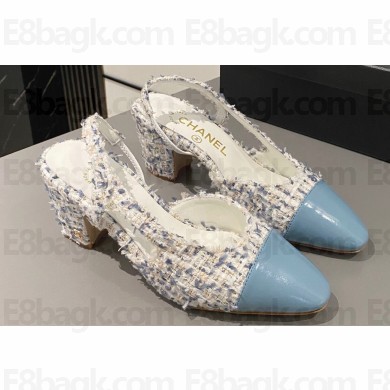 Chanel Heel 6.5cm Slingbacks G31318 Tweed Blue/Patent 2024