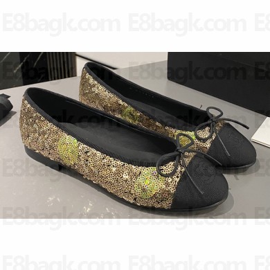 Chanel Ballet flats G02819 Grosgrain Black/Sequins Gold 2024