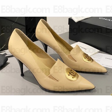 Chanel Heel 7.5cm Metal CC Logo Lambskin Vintage Pumps Beige 2024