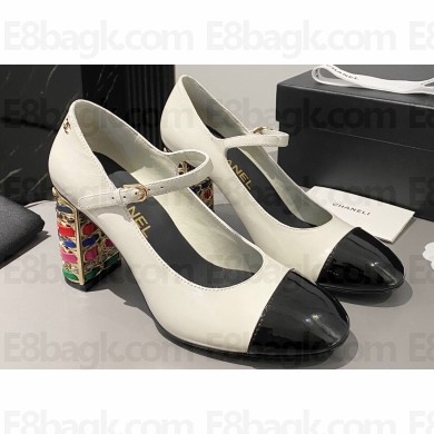 Chanel Multicolor Chain Heel 8.5cm Lambskin Mary Janes White 2024