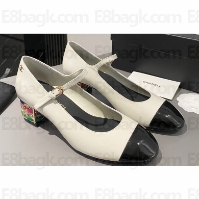 Chanel Multicolor Chain Heel 4.5cm Lambskin Mary Janes White 2024