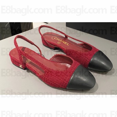 Chanel Heel 1.5cm Slingbacks G31319 Tweed Red/Black 2024