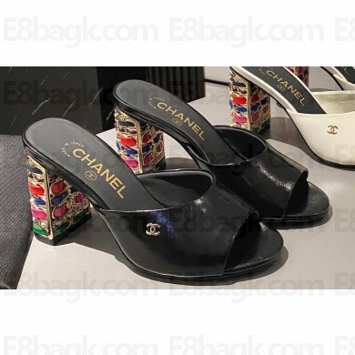 Chanel Multicolor Chain Heel 8.5cm Lambskin Mules Black 2024